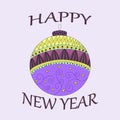 Holidays greeting card with abstract doodle Christmas ball.ÃÂ Happy New Year. Season`sÃÂ Decoration element. Flat design.ÃÂ Lilac an Royalty Free Stock Photo